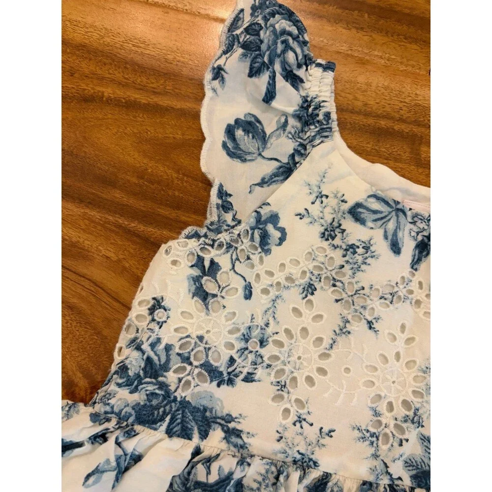 Baby Gap Love Shack Fancy Floral Eyelet Dress, Blue and White, Size 4T